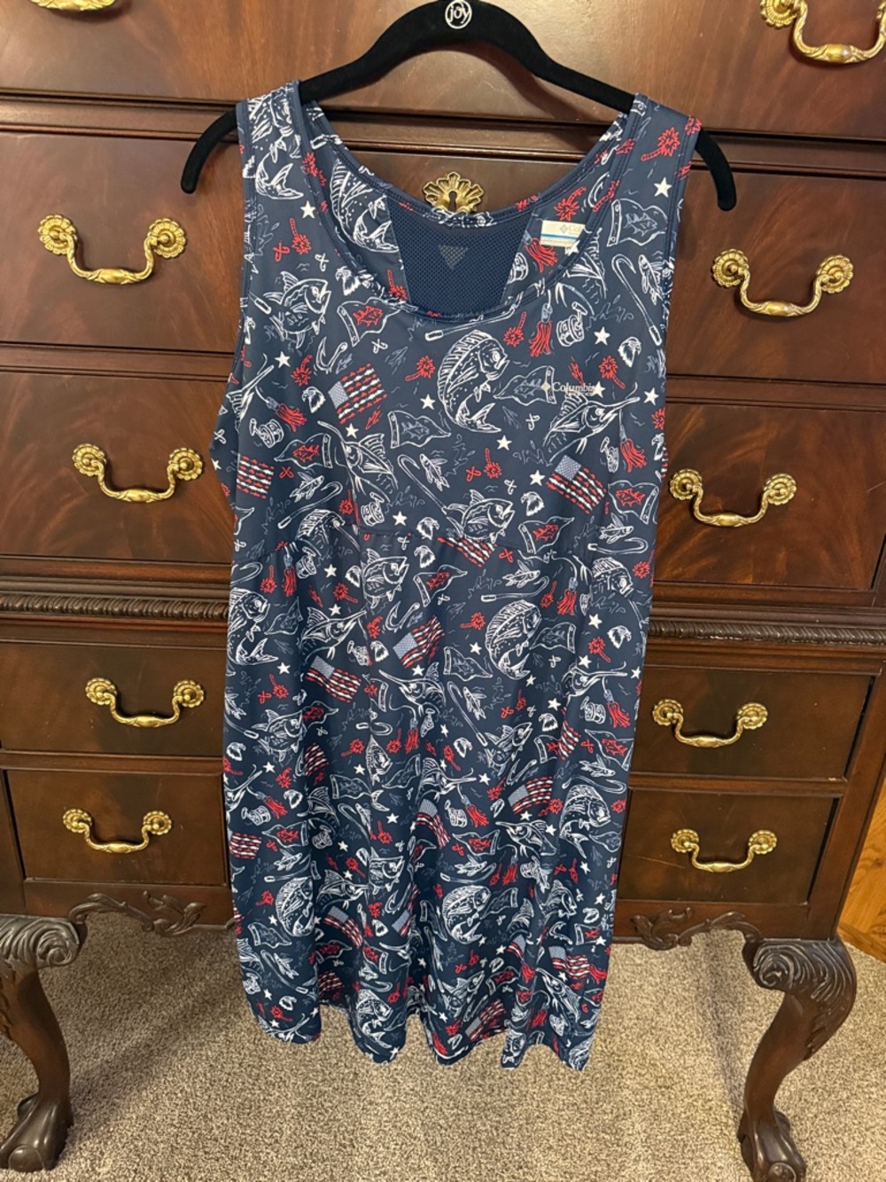 Columbia PFG Sleeveless Shift Dress fish American Nautical Fish Print 2XL